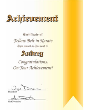 Certificate of Achievement in Karate