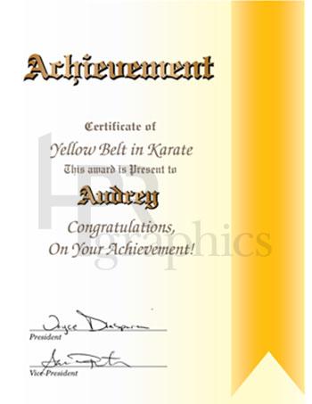 Certificate of Achievement in Karate