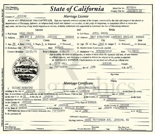 Marriage License - California