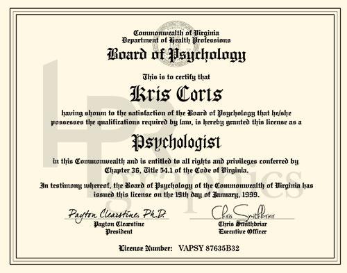 Board of Psychology Certificate