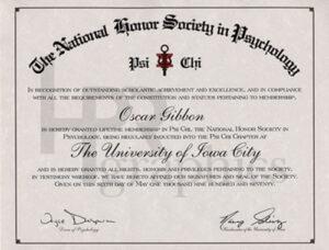 Honor Society in Psychology Certificate