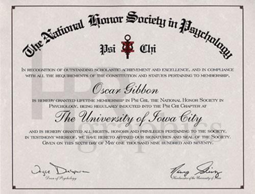 Honor Society in Psychology Certificate