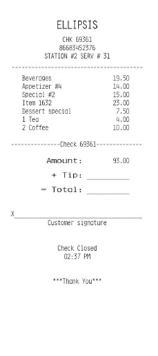 Receipt - Credit Card - Restaurant