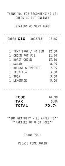 Receipt - Restaurant