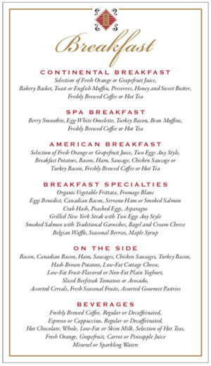 Hotel - Breakfast Menu