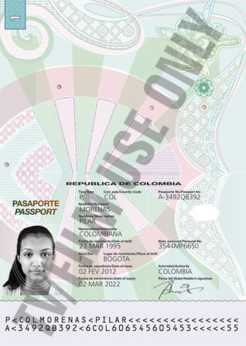 Passport Photo Page - Colombia