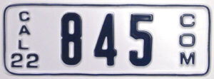 License Plate - USA - California - Commercial - 1922