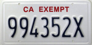 License Plate - USA - California - Exempt