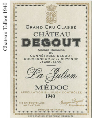 Wine - Chateau Talbot - 1940