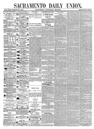 Newspaper - Sacremento Daily Union - 1870s