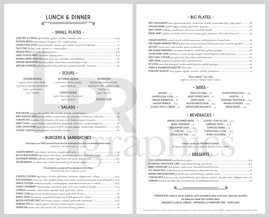 New American - Menu Insert