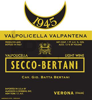 Wine - Secco Bertani Valpolicella - 1940s