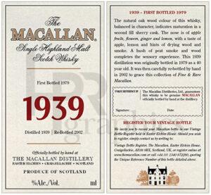 Liquor - Macallan Scotch - 1939 (re-bottled 2002)