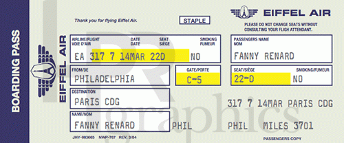 Airline Boarding Pass - Eiffel Air - 1980s