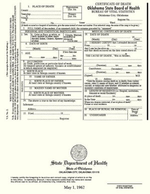 Death Certificate - 1960s