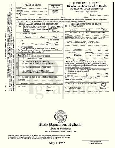 Death Certificate - 1960s