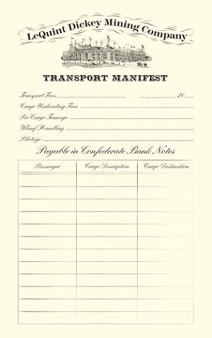 Transport Manifest - 1860s