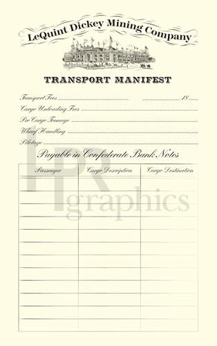 Transport Manifest - 1860s