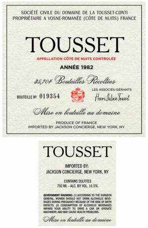Wine - Tousset - 1982
