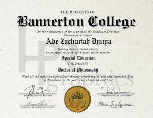 Bannerton College - Doctor of Philosophy Diploma