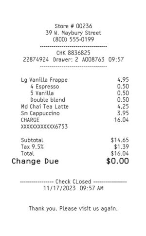 Receipt - Credit Card - Coffee Shop