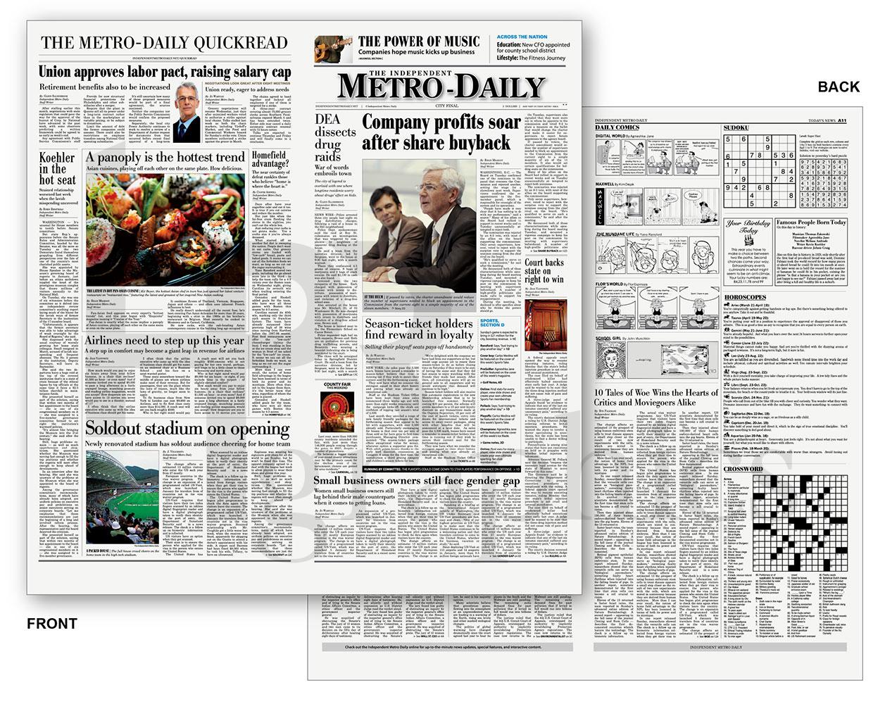 Pre-Printed Front Cover - Independent Metro Daily